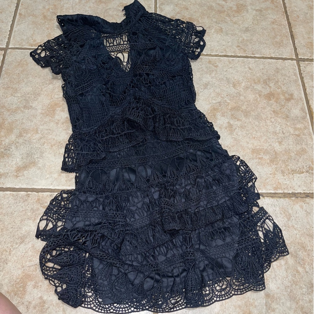PrettyLittleThing Black Crochet Lace Mini Dress